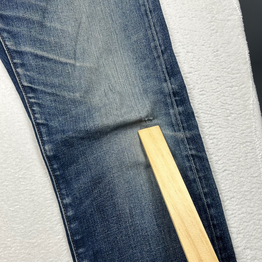 Uniqlo Slim Straight Jeans Selvedge Faded Denim Sz 31x32 Blue Stretch Distressed - Picture 6 of 12